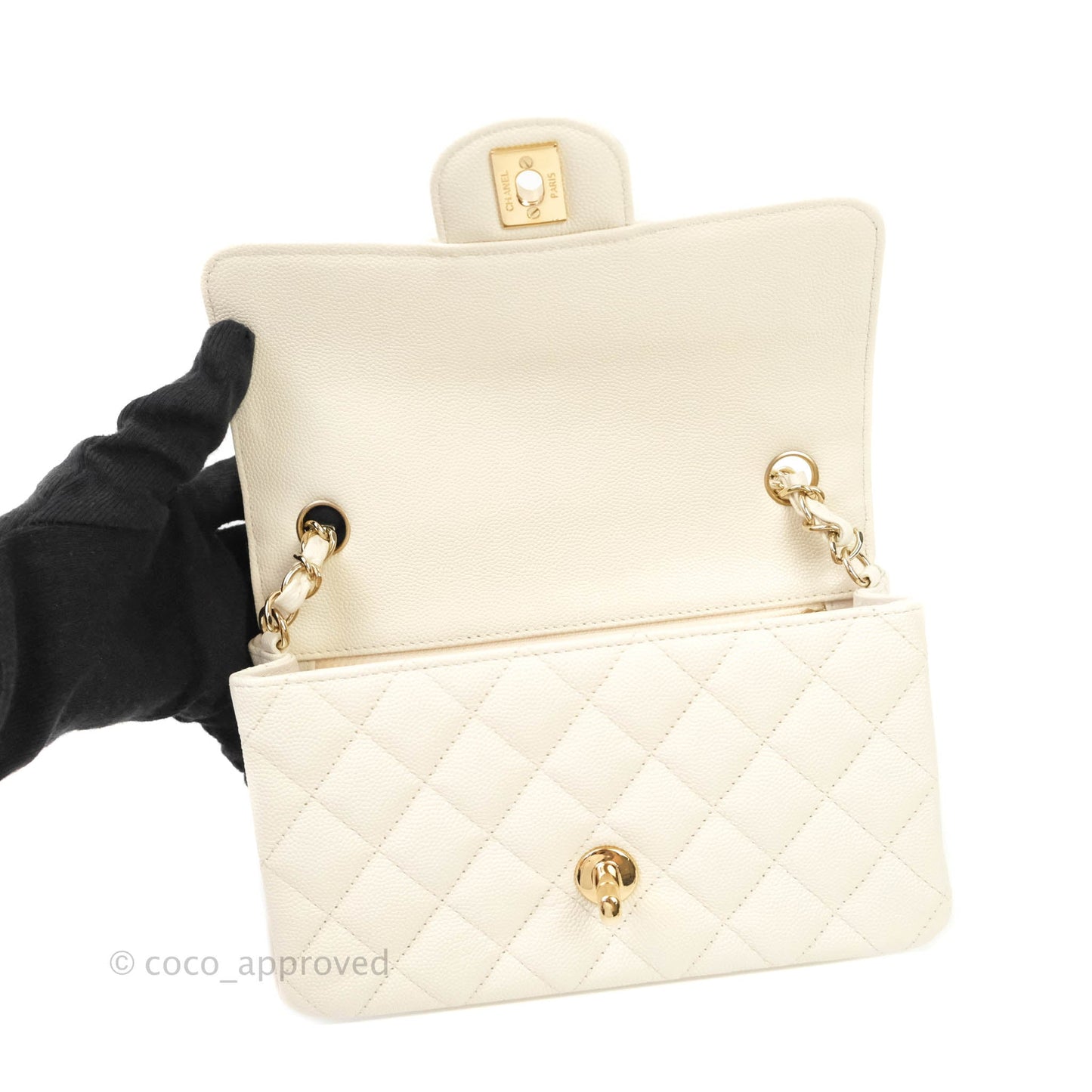 Chanel Classic Quilted Mini Rectangular Flap Ivory Caviar Gold Hardware