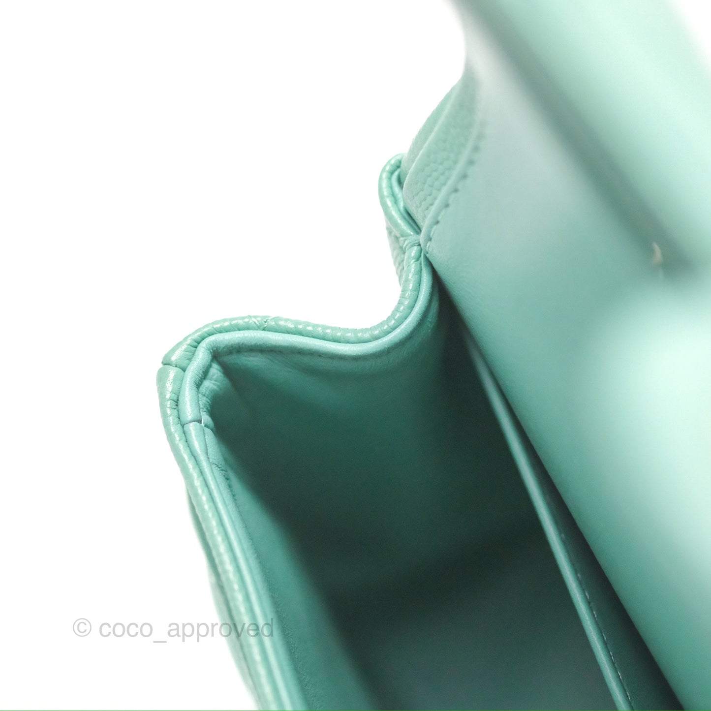 Chanel Small Classic Quilted Flap Tiffany Green Caviar Gold Hardware