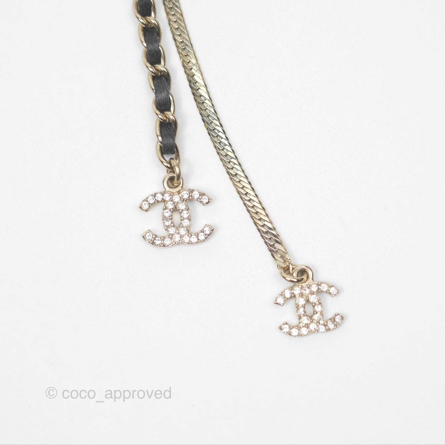 Chanel Crystal CC Braided Leather Chain Long Drop Earrings Gold Tone 22S