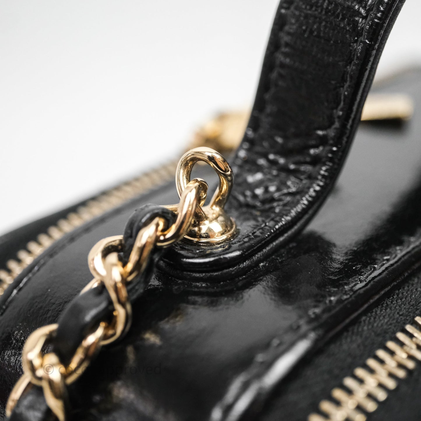 Chanel Small Top Handle Vanity Case Black Shiny Crumpled Calfskin Gold Hardware