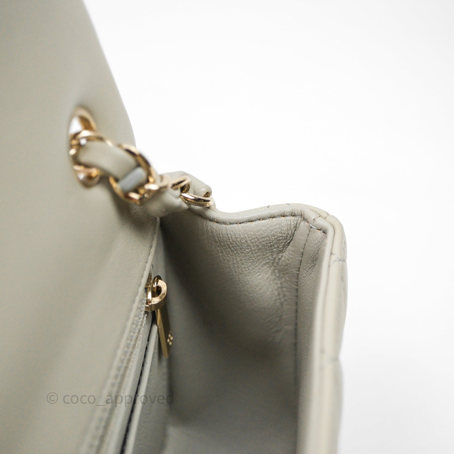 Chanel Mini Rectangular Flap Quilted Light Grey Lambskin Gold Hardware 22C