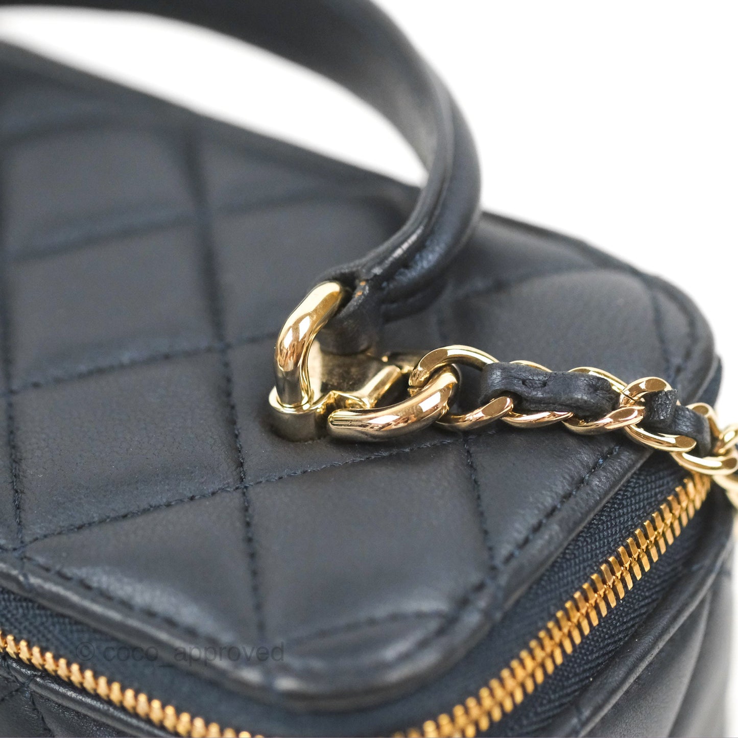 Chanel Vanity Rectangular Top Handle Iridescent Navy Lambskin Gold Hardware