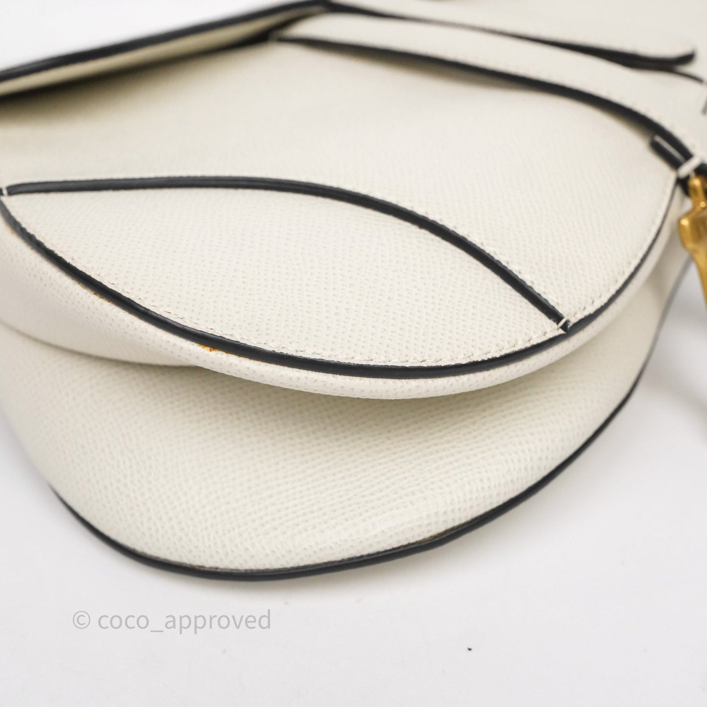 Christian Dior Saddle Bag White Grained Calfskin Gold Hardware