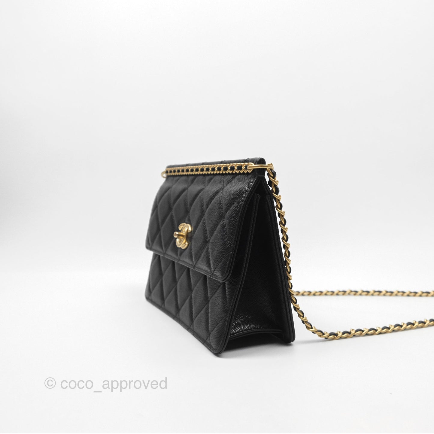 Chanel Chain Flap Bag Black Caviar Aged Gold Hardware 23A