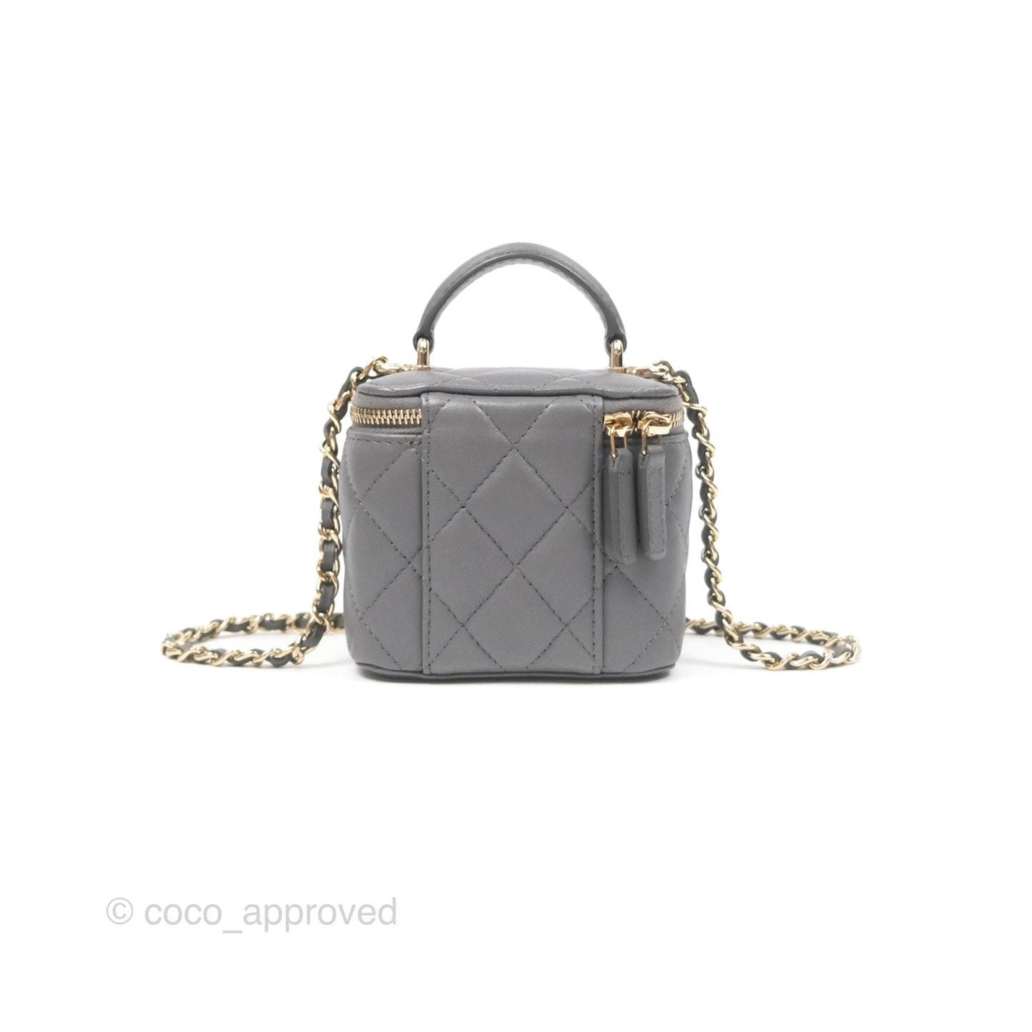 Chanel Mini Top Handle Vanity With Chain Grey Lambskin Gold Hardware