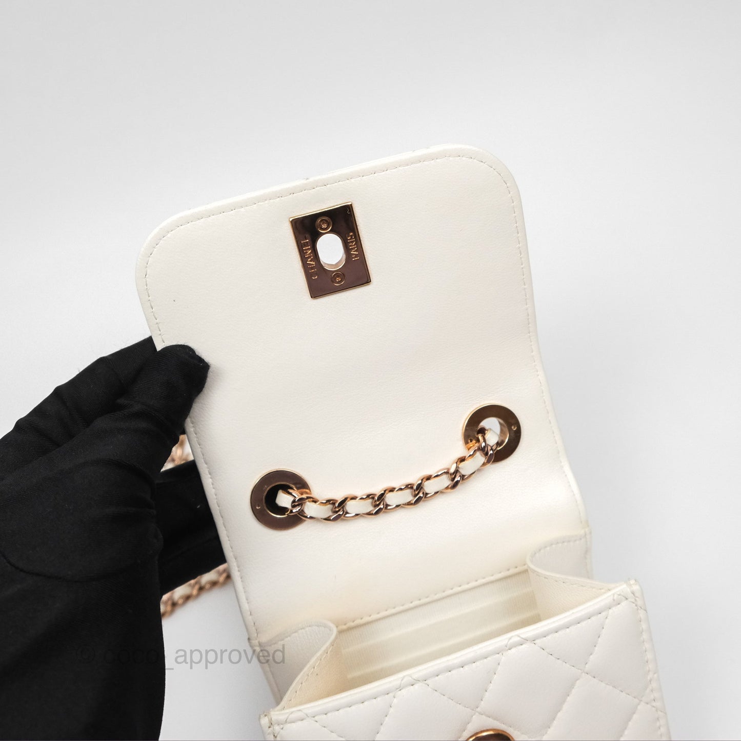 Chanel Mini Quilted Trendy CC Clutch With Chain White Lambskin Rose Gold Hardware