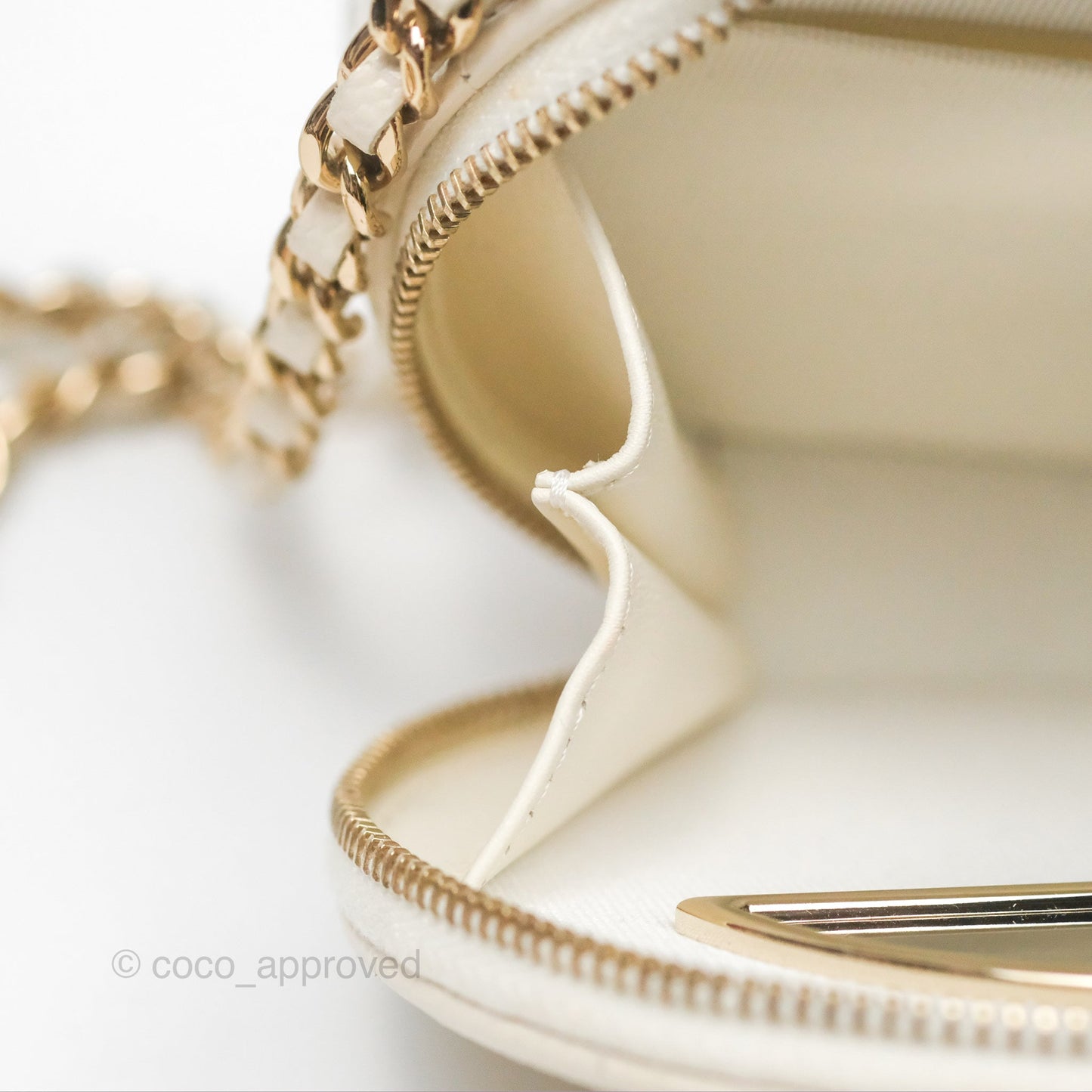 Chanel Mini Round Vanity Bag Handle With Care Ivory Caviar