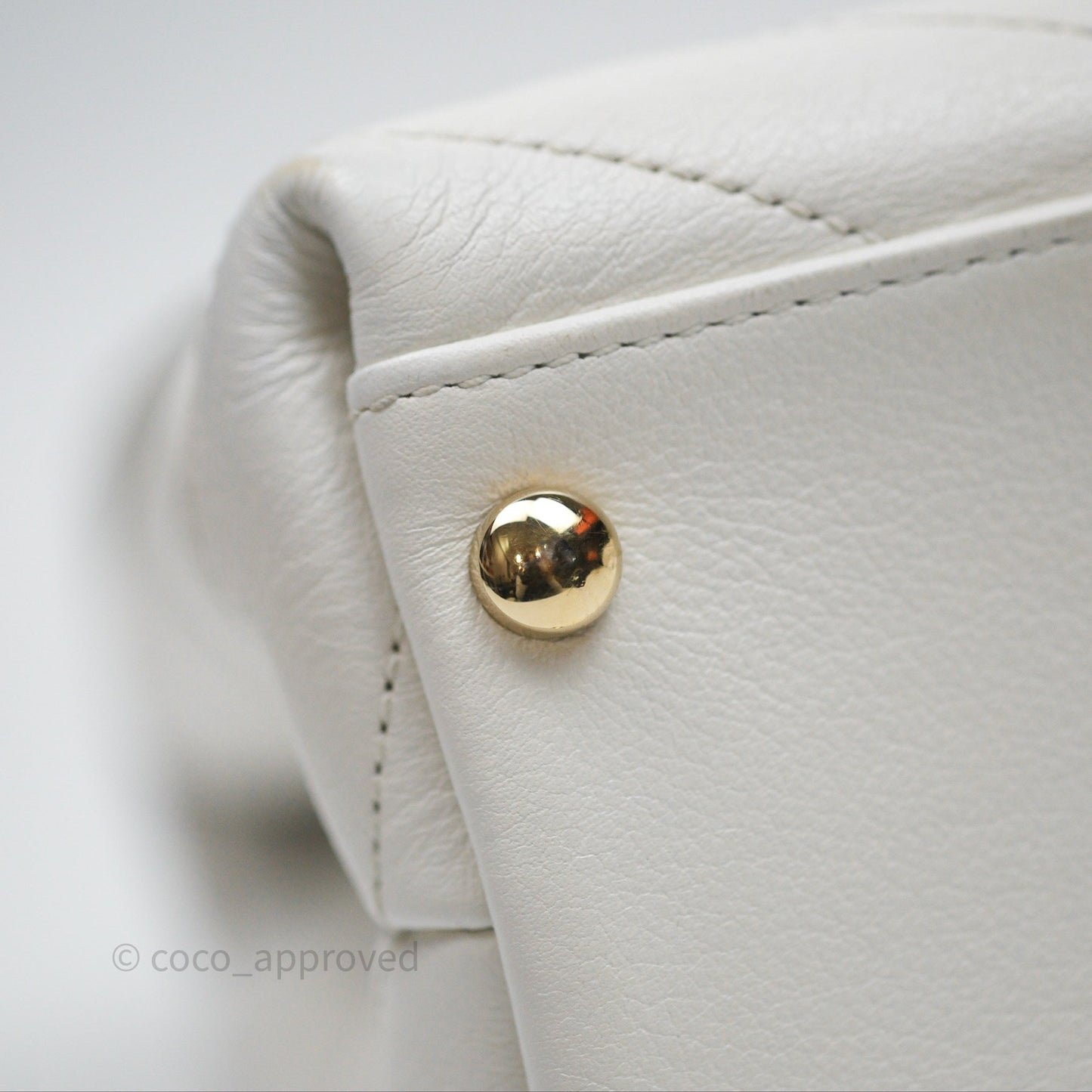 Chanel Small Chevron Chic Top Handle Flap White Calfskin Gold Hardware