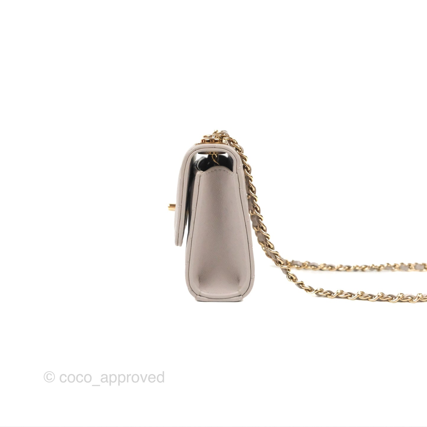 Chanel Mini Quilted Trendy CC Clutch With Chain Light Grey Lambskin Gold Hardware