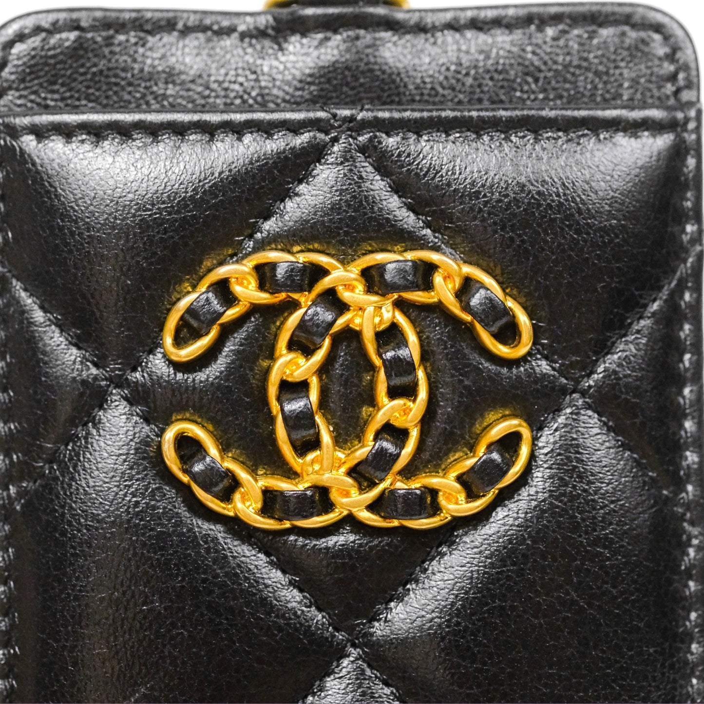 Chanel 19 Quilted Chain Card Holder Black Lambskin Mixed Hardware
