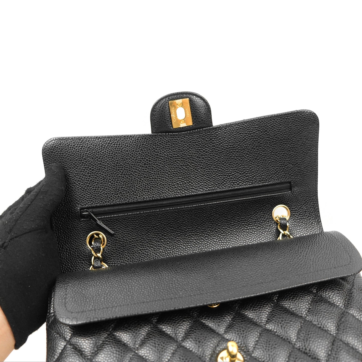 Chanel Classic M/L Medium Flap Quilted Black Caviar Gold Hardware
