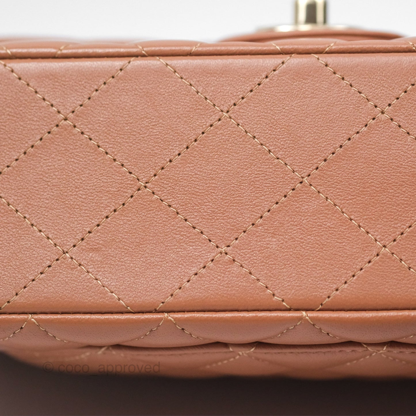 Chanel Small Classic Quilted Flap Dark Beige Caramel Lambskin Gold Hardware