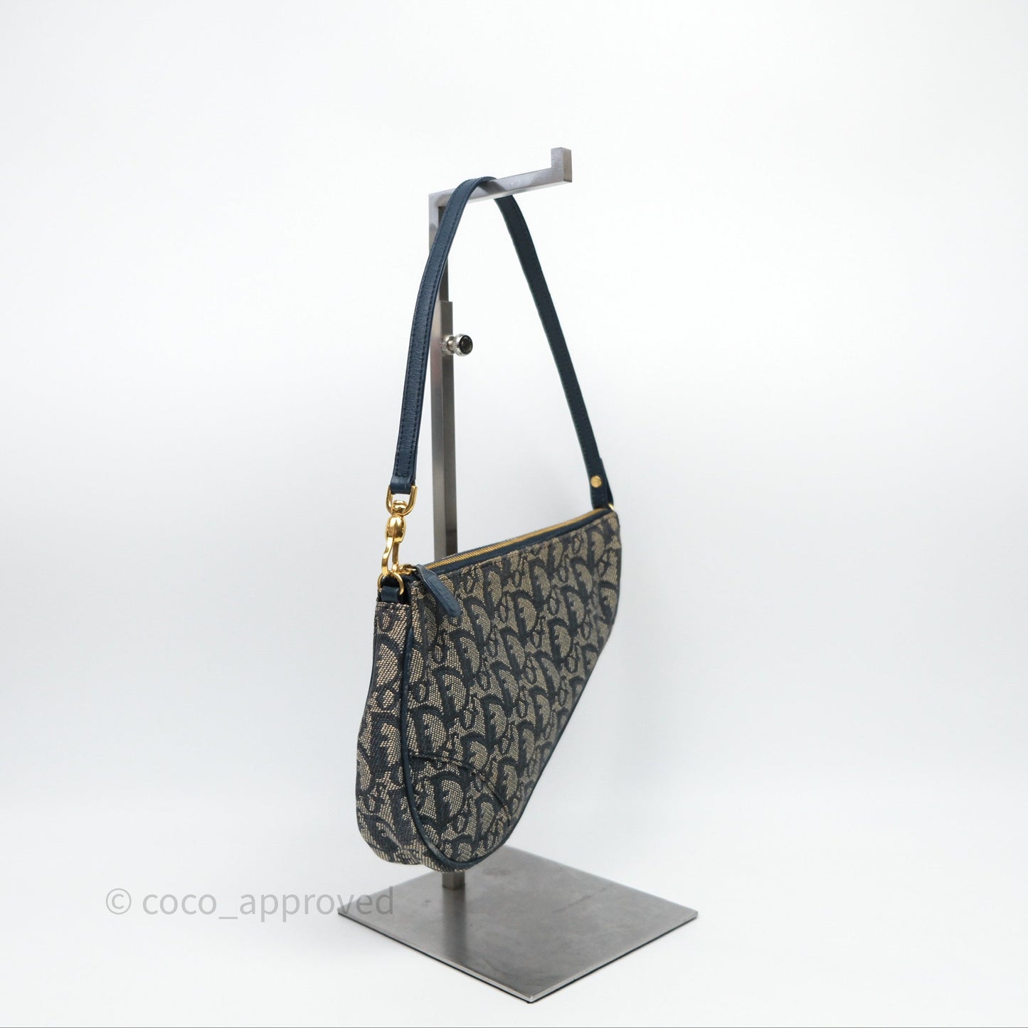 Christian Dior Vintage Mini Saddle Bag Blue Oblique Jacquard