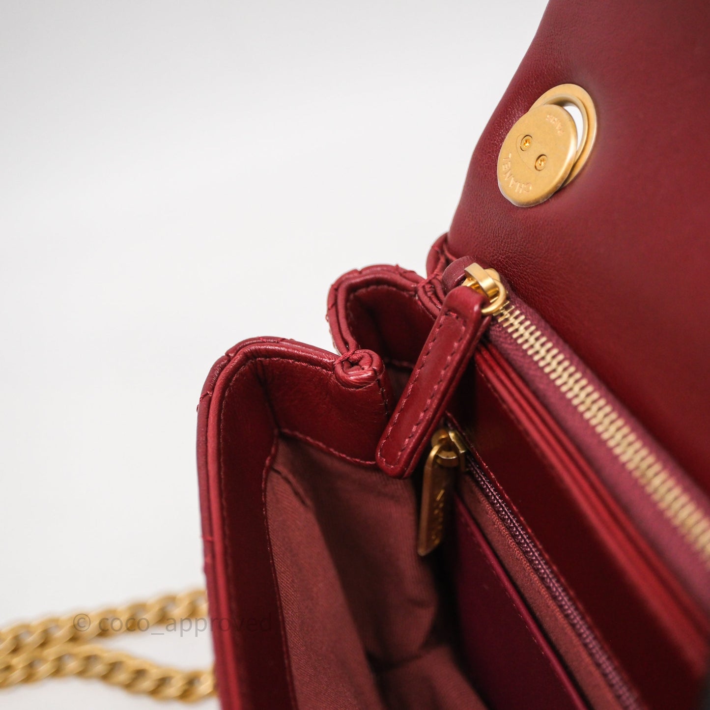 Chanel Small All Slide Adjustable Chain Flap Bag Burgundy Lambskin Aged Gold Hardware