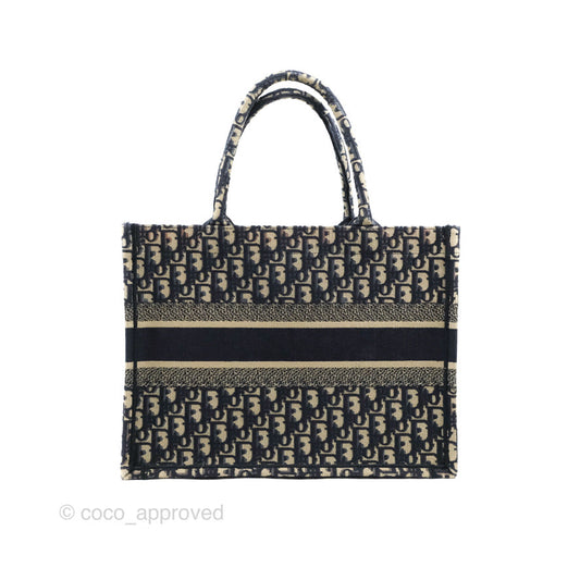 Christian Dior Medium Blue (Old Small) Dior Oblique Embroidery Canvas Book Tote