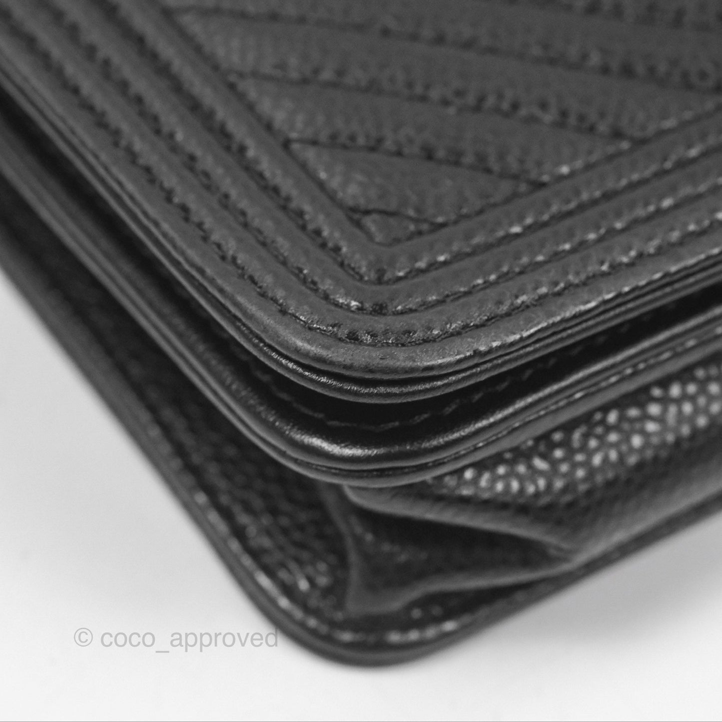 Chanel Chevron Boy Wallet on Chain WOC Black Caviar Silver Hardware