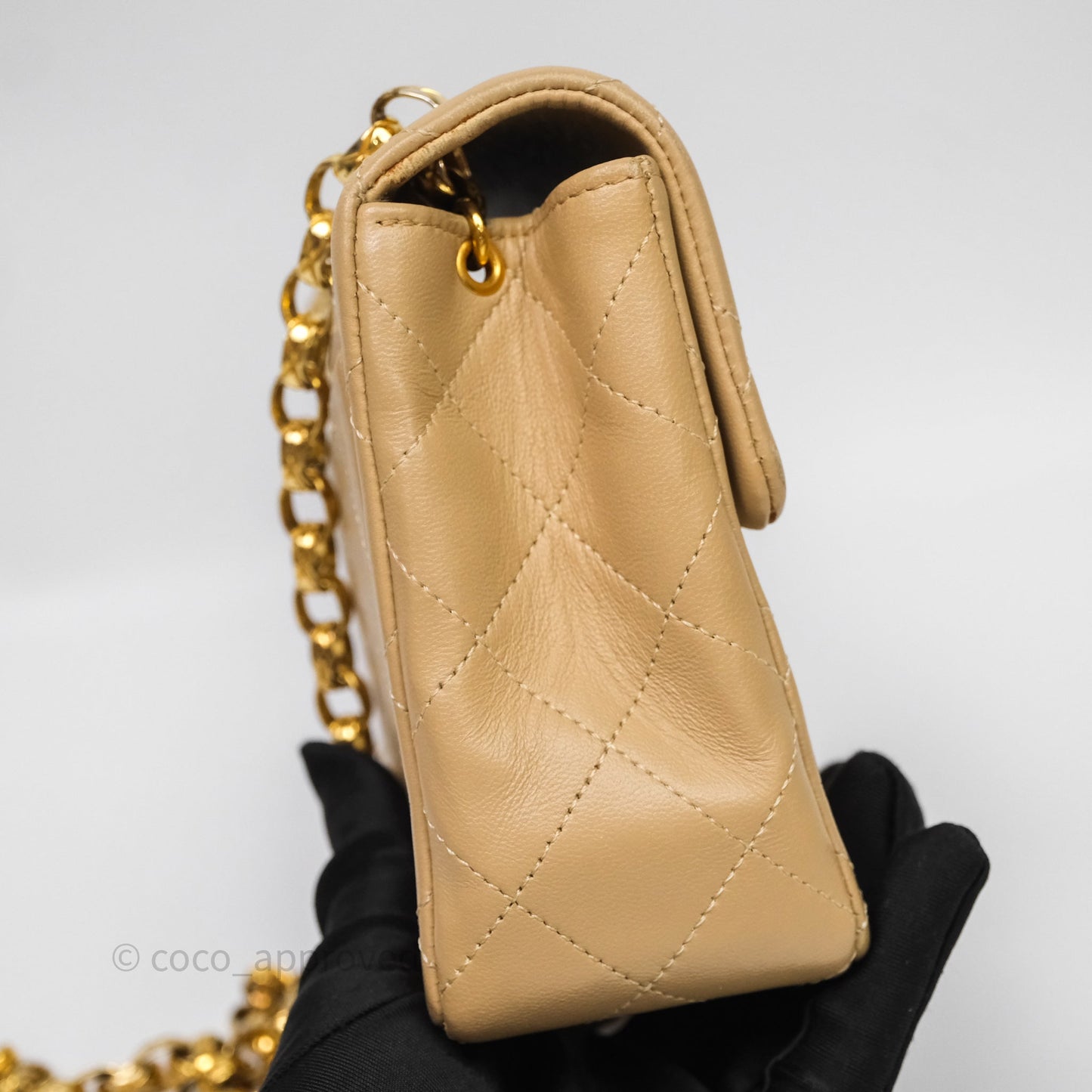 Chanel Vintage Mini Flap Bag Beige Lambskin Gold Hardware