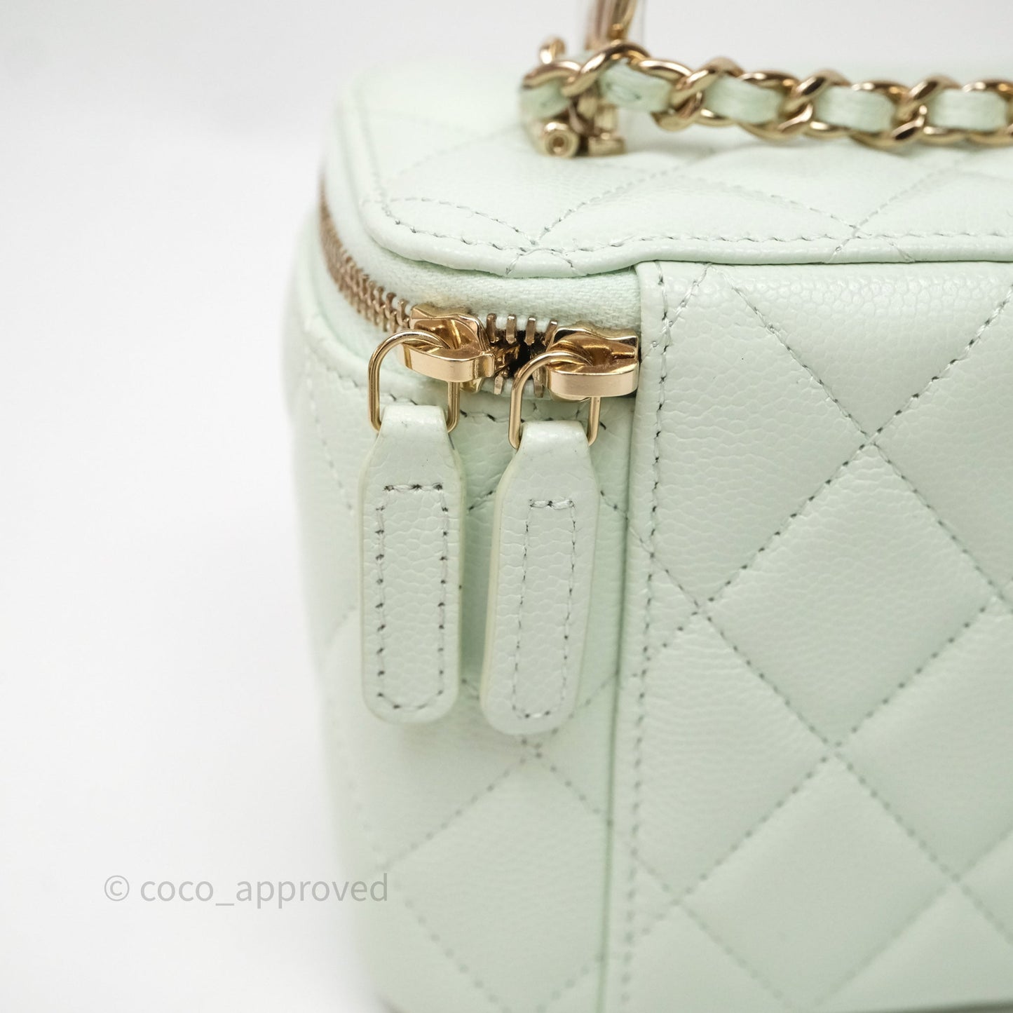 Chanel Vanity Rectangular Top Handle Mint Green Caviar Gold Hardware