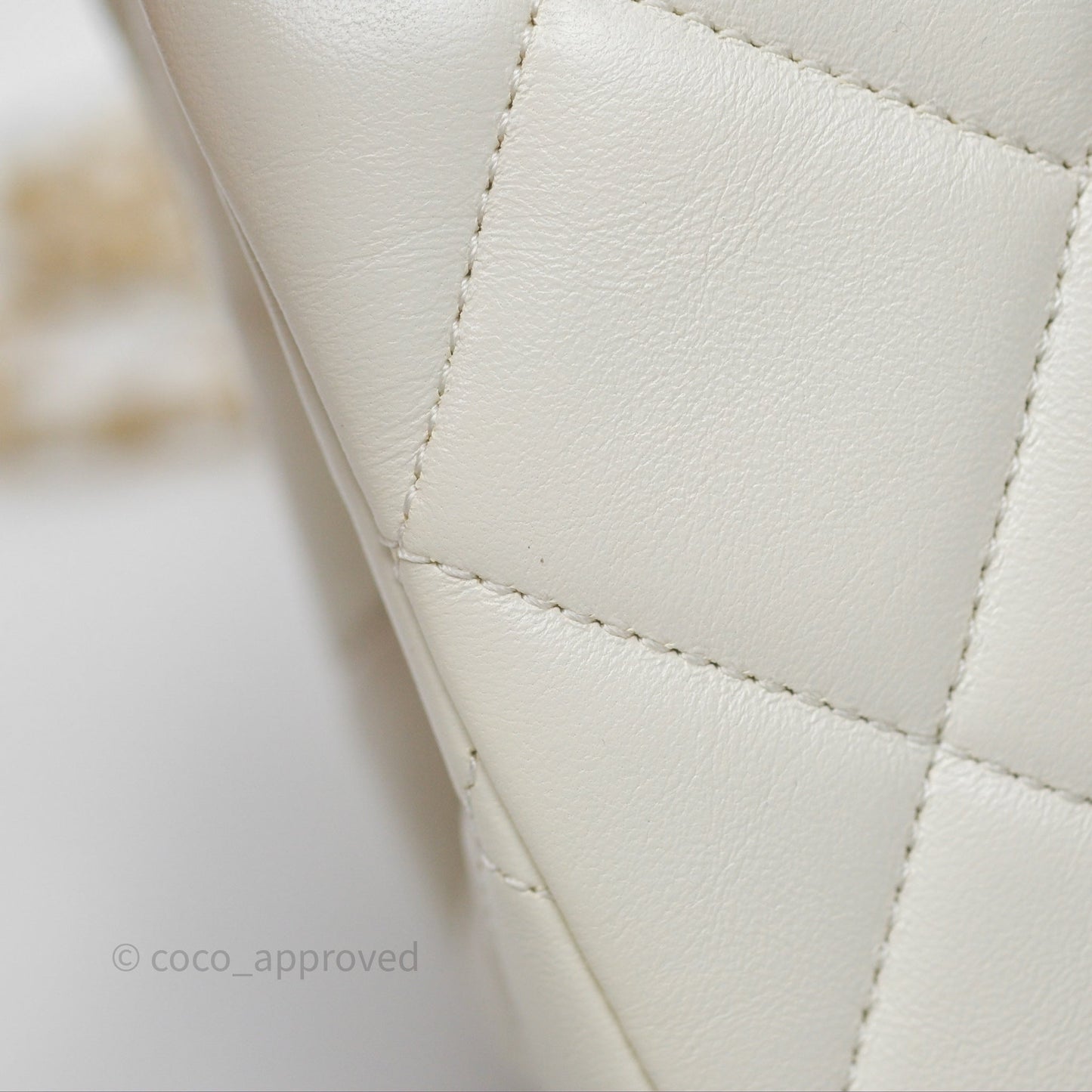 Chanel Quilted Double Pearl Adjustable Chain Flap Bag White Lambskin Aged Gold Hardware 24S