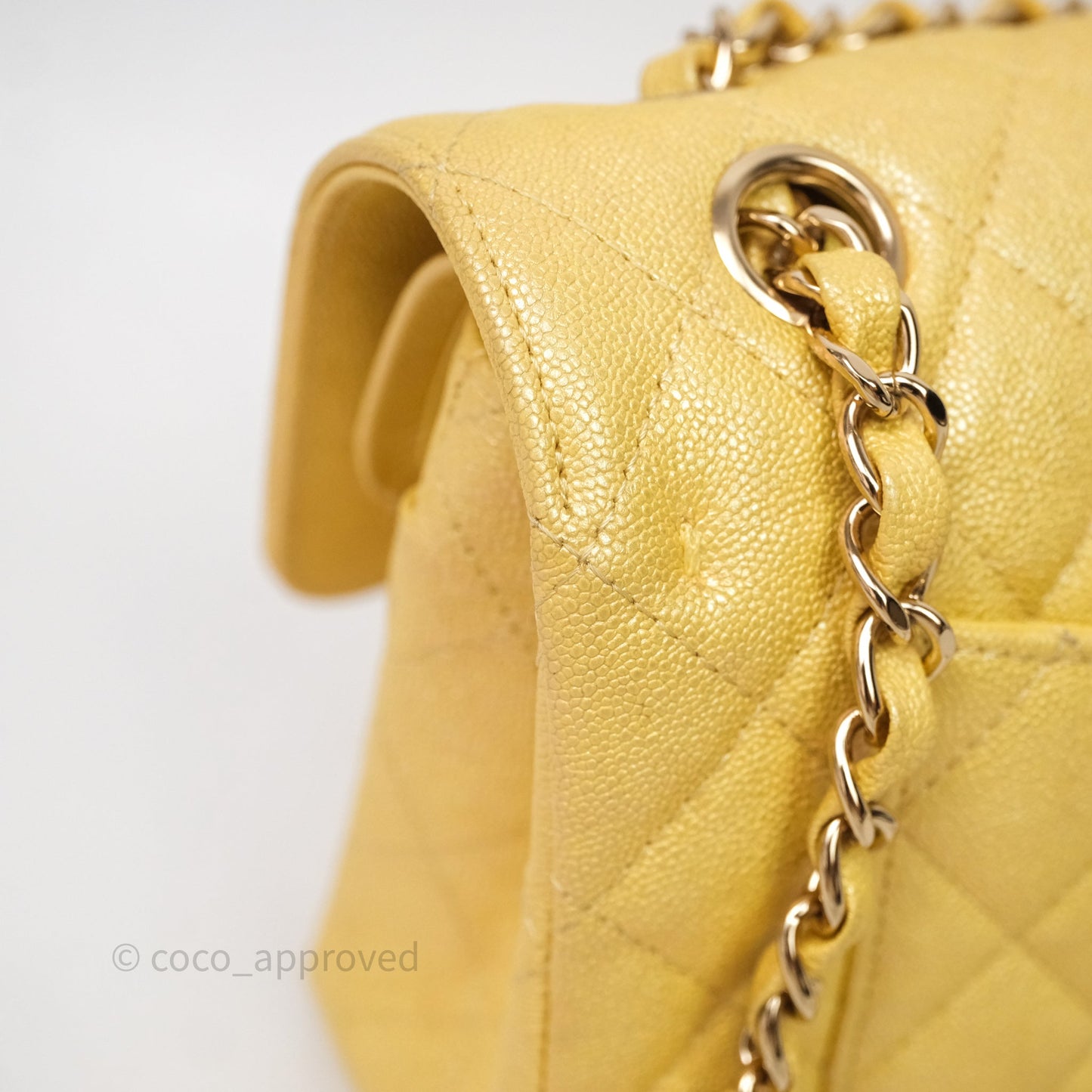 Chanel Small Classic Quilted Flap Iridescent Yellow Caviar Gold Hardware
