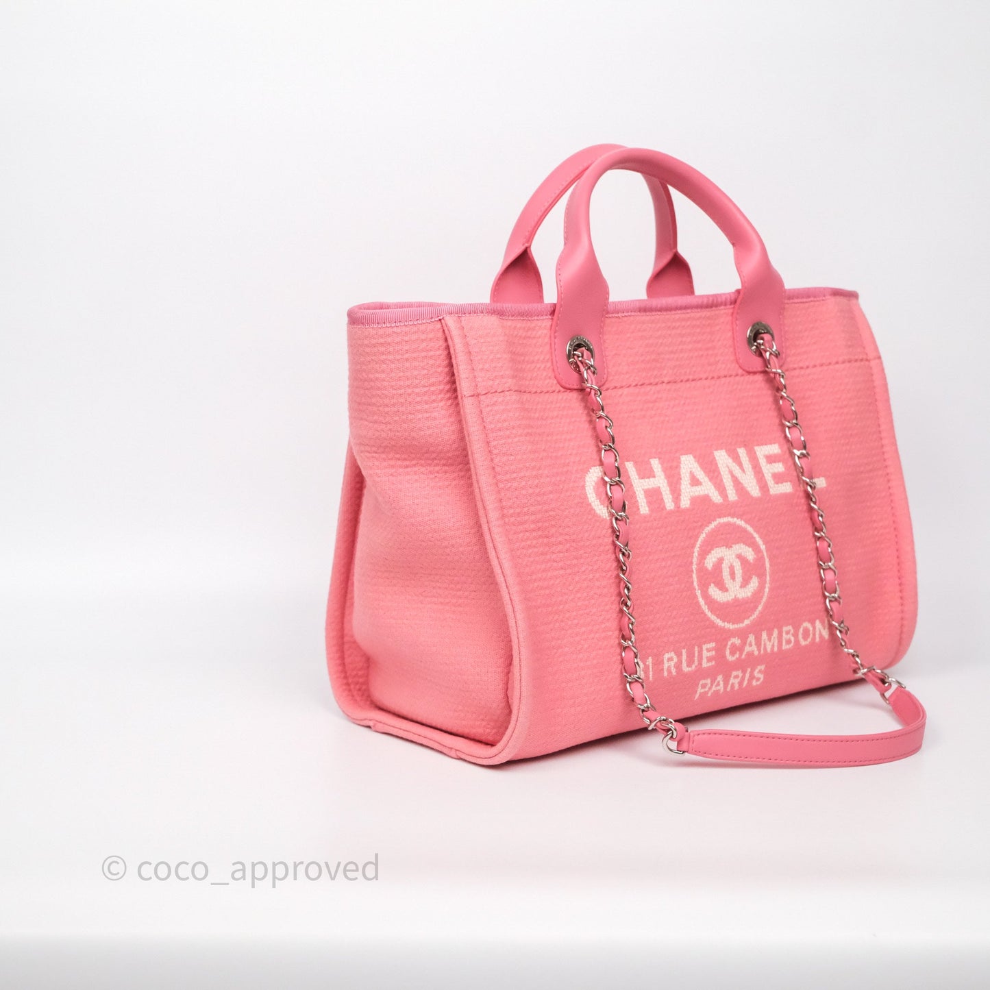 Chanel New Small Deauville Tote Pink Cotton Sliver Hardware
