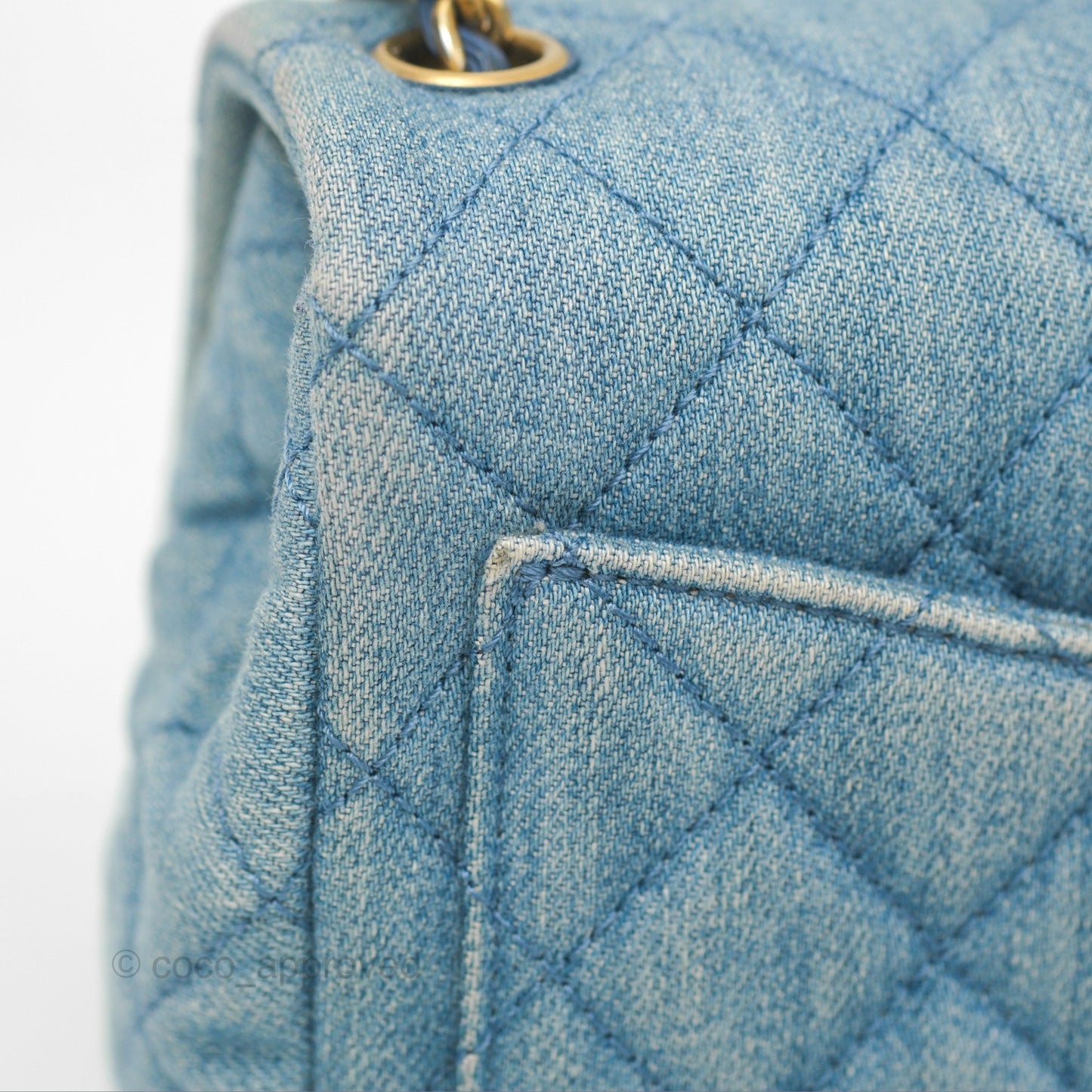 Chanel Mini Square Pearl Crush Quilted Denim Aged Gold Hardware
