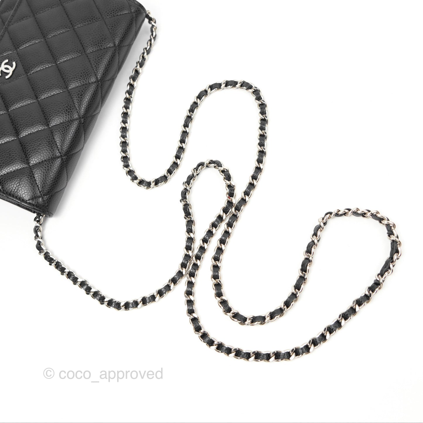 Chanel Quilted Classic Wallet On Chain WOC Black Caviar Silver Hardware