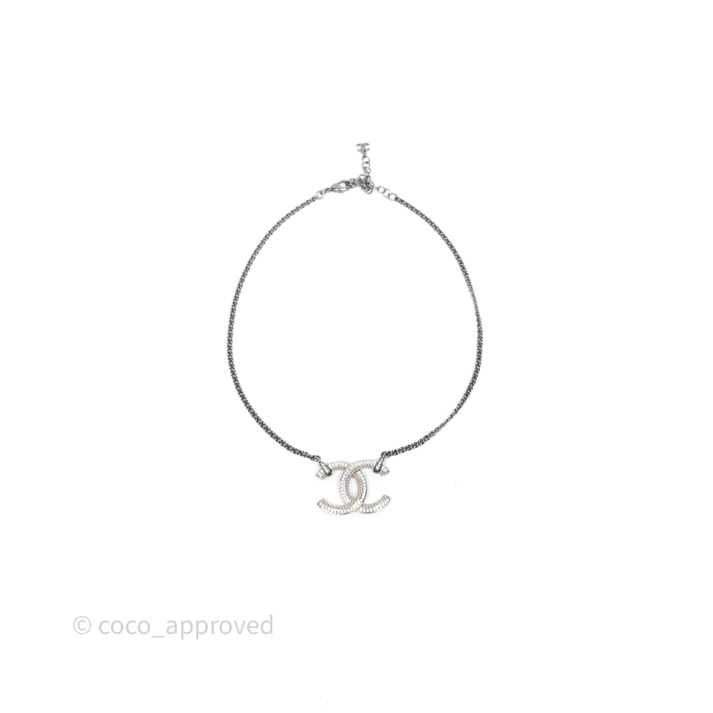 Chanel Crystals CC Necklace Gun Metal 21B