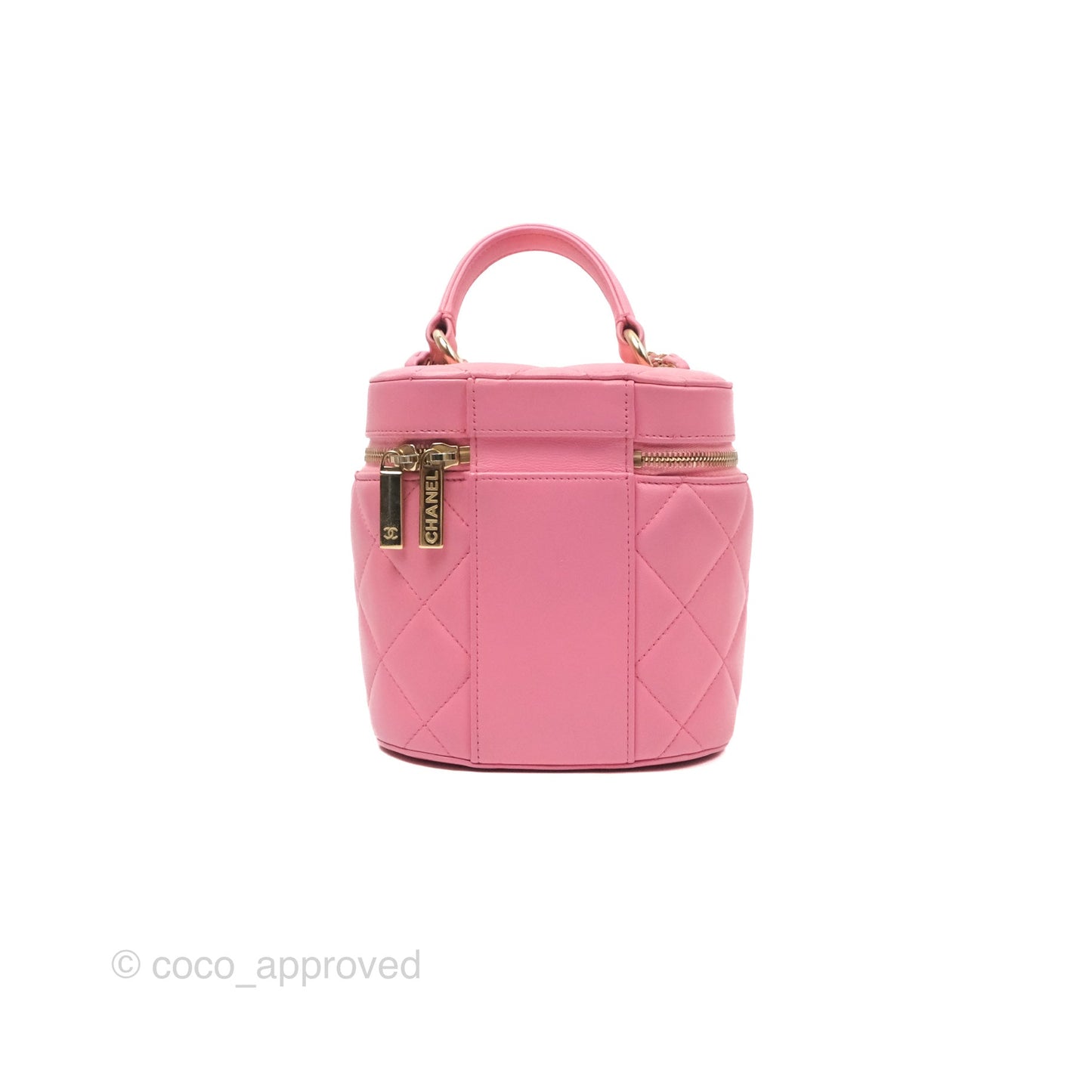 Chanel Small Quilted Top Handle Vanity Case Pink Lambskin Gold Hardware