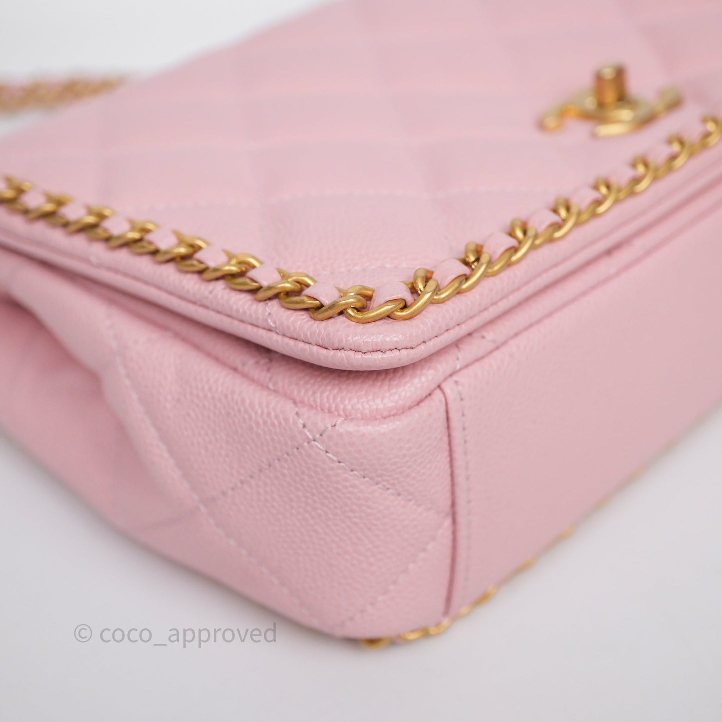 Chanel Chain Around Flap Bag Pink Caviar Aged Gold Hardware 22B