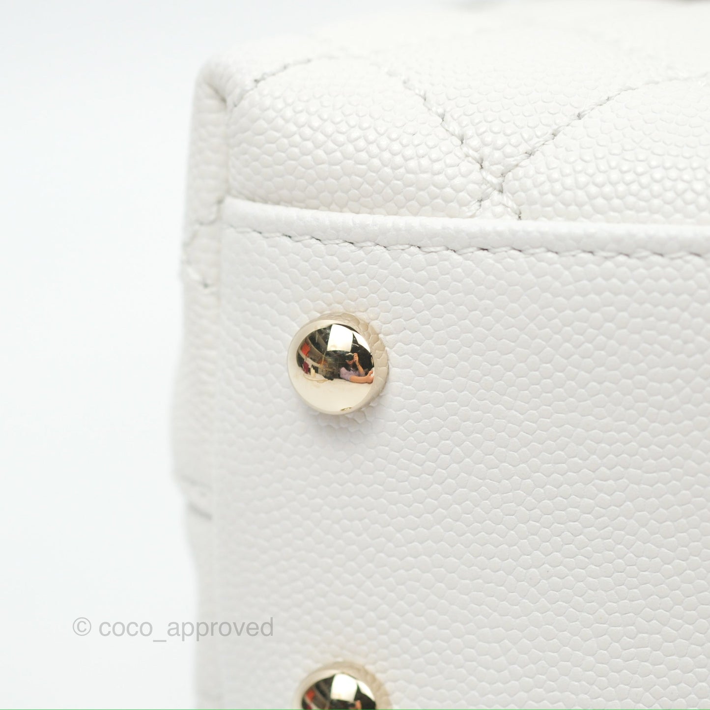 Chanel Small Quilted Coco Handle White Caviar Gold Hardware