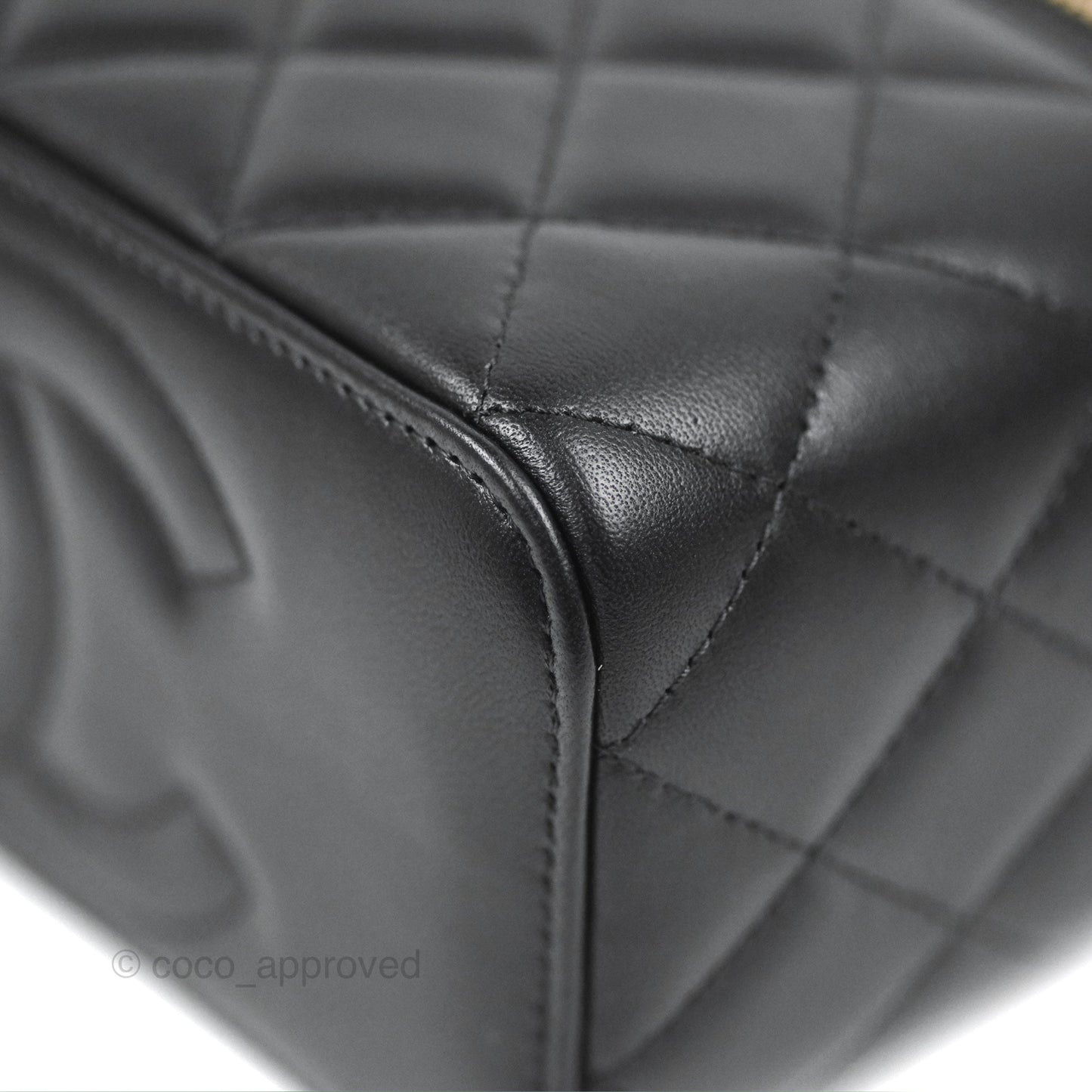 Chanel Vanity Rectangular Top Handle Black Lambskin Gold Hardware