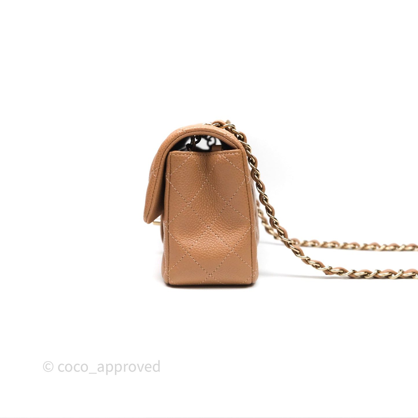 Chanel Mini Rectangular Quilted Dark Beige Caviar Gold Hardware