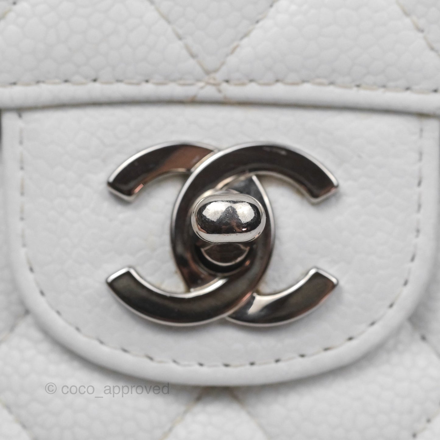 Chanel Classic M/L Medium Double Flap White Caviar Silver Hardware