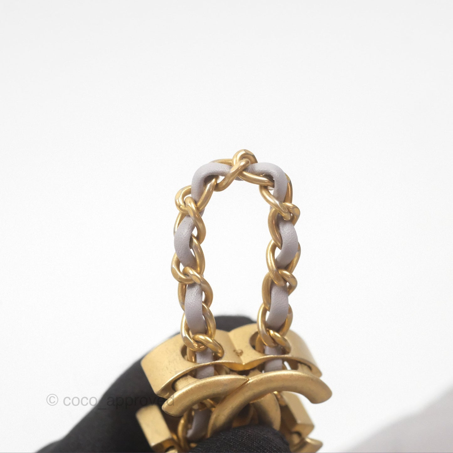 Chanel Pearl Crush Drawstring Bucket Bag Grey Lambskin Aged Gold Hardware
