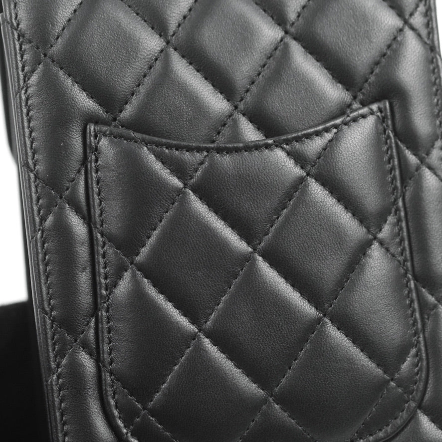 Chanel Classic Quilted Phone Holder Black Lambskin Silver Hardware