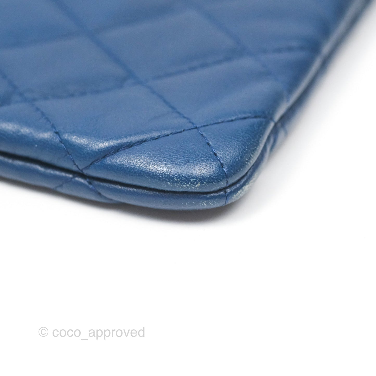 Chanel Medium Quilted O Case Blue Lambskin Gold Hardware