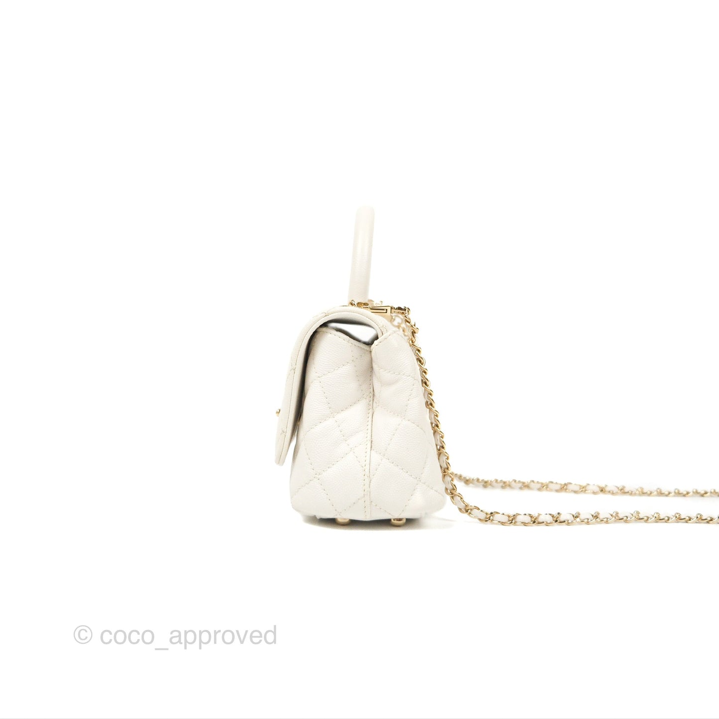 Chanel Mini Coco Handle Quilted Ivory White Caviar Gold Hardware