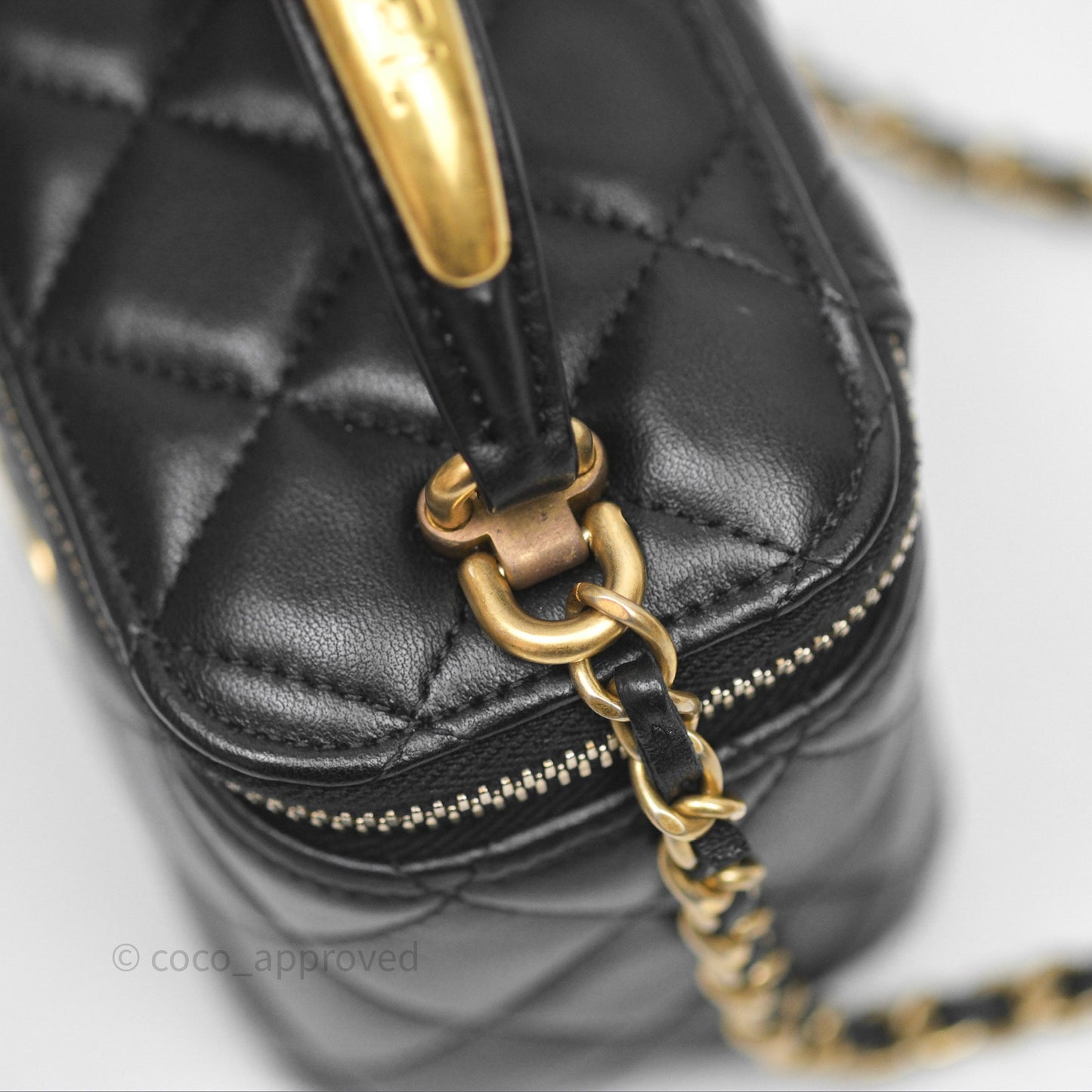 Chanel Mini Metal Top Handle Vanity With Chain Black Lambskin Aged Gold Hardware