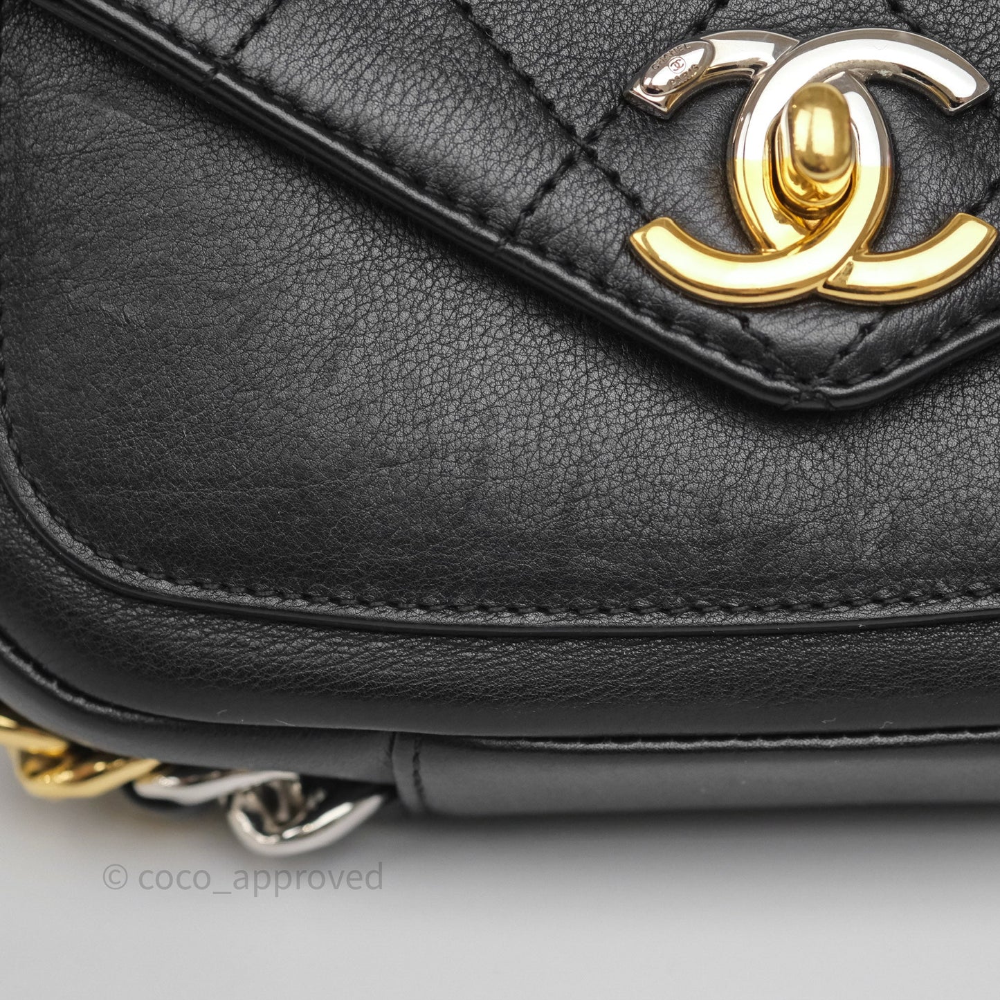Chanel Small Precious Union Flap Black Calfskin Gold & Silver Hardware