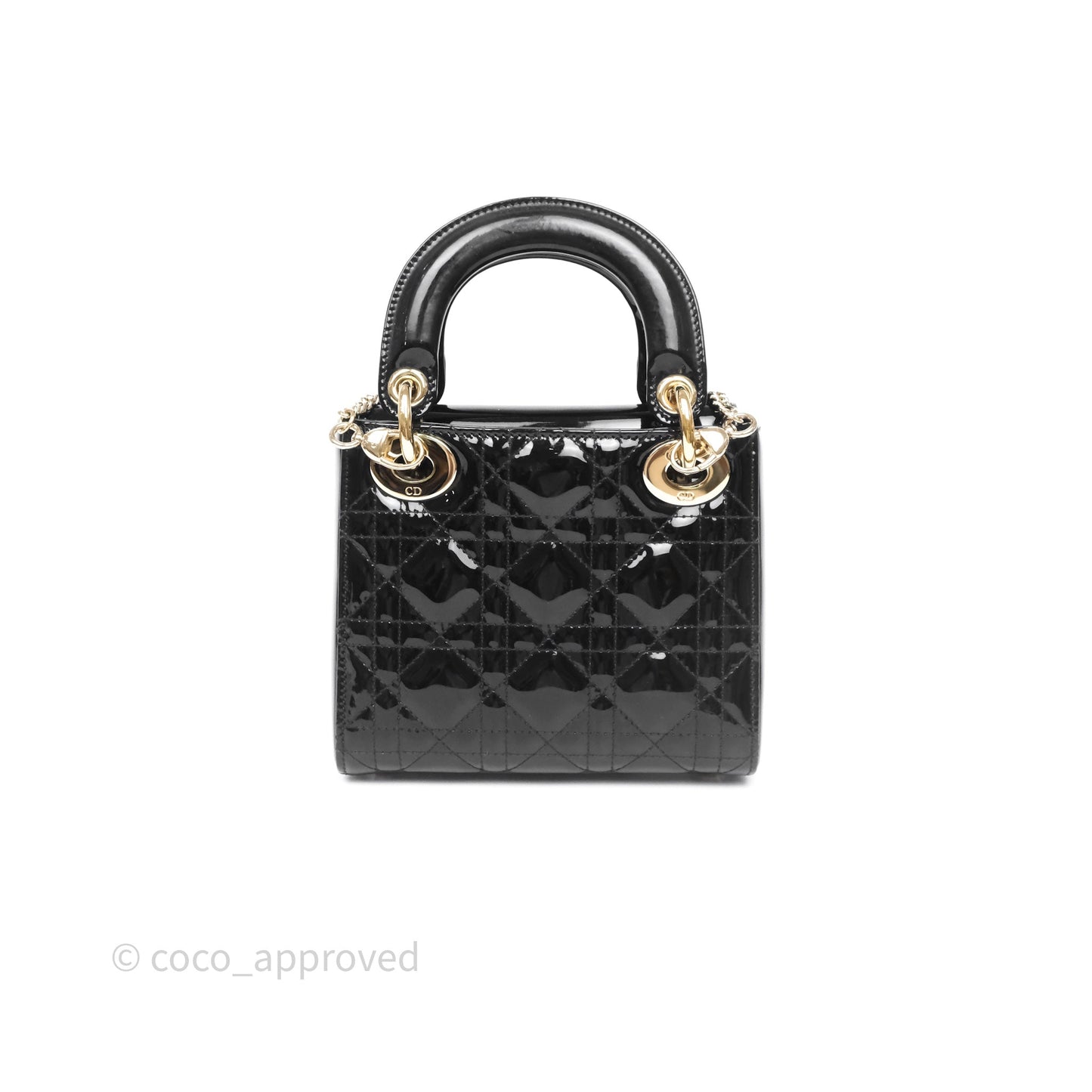 Christian Dior Mini Lady Dior Black Cannage Patent Gold Hardware
