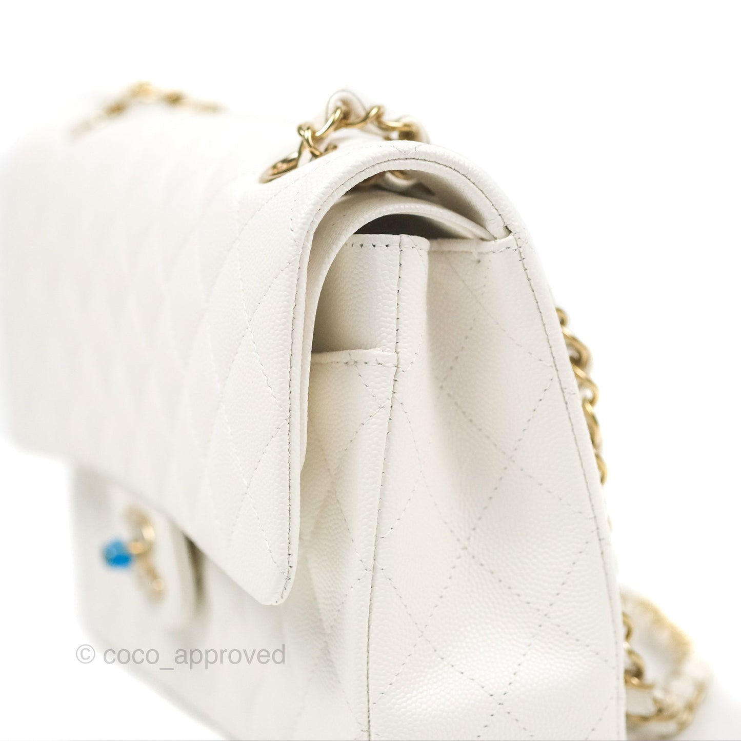 Chanel Classic M/L Medium Flap Quilted White Caviar Gold Hardware