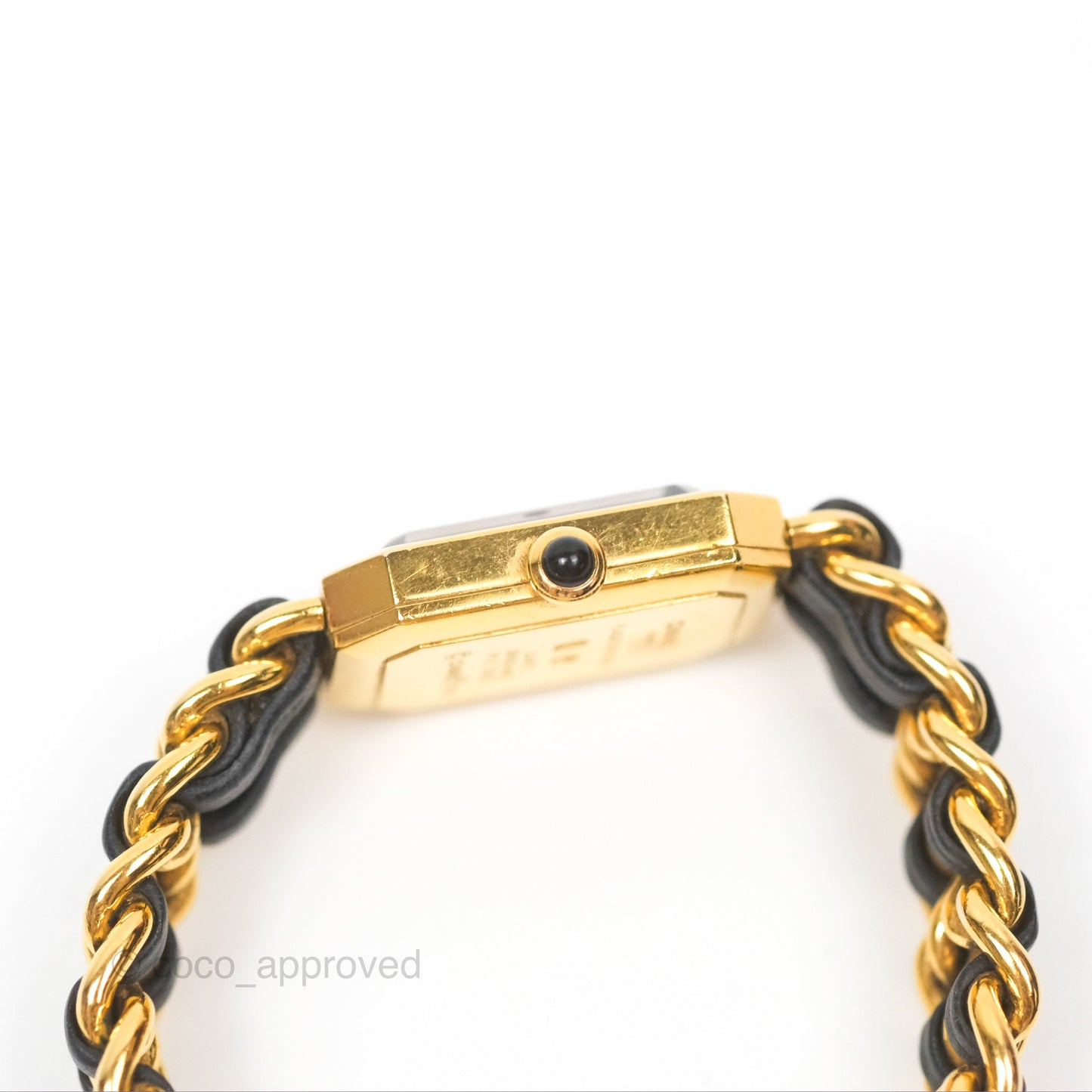 Chanel Vintage Première Watch Black Leather Gold Plated S Size