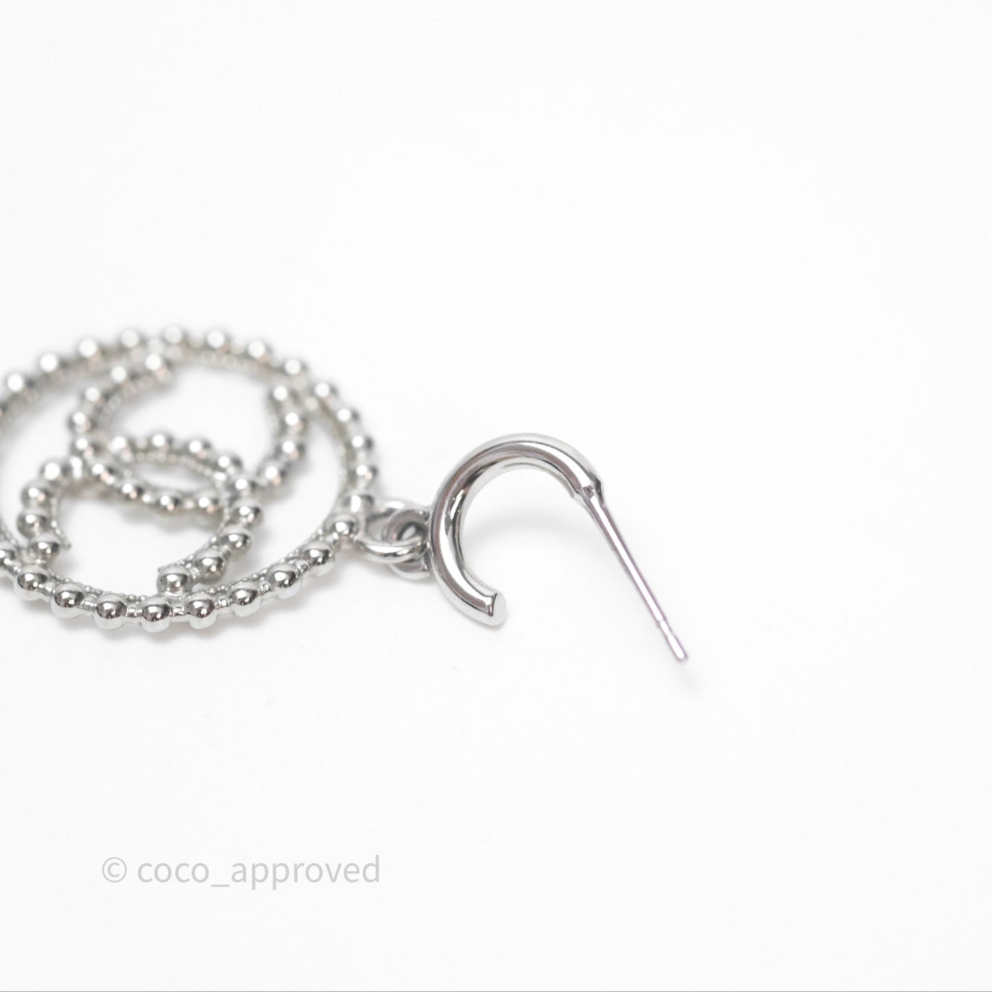 Chanel CC Drop Round Earrings Silver Tone 22C
