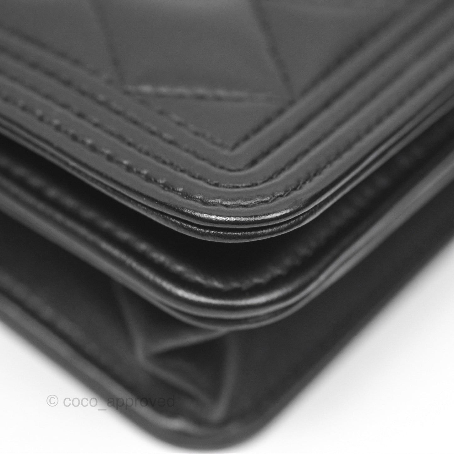 Chanel Quilted Boy Wallet on Chain WOC Black Calfskin Aged Gold Hardware