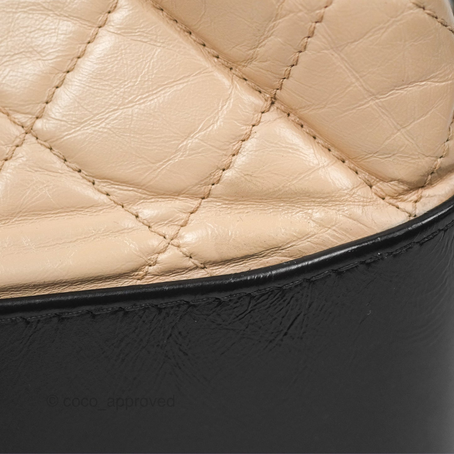 Chanel Large Gabrielle Hobo Black Beige Aged Calfskin Mixed Hardware
