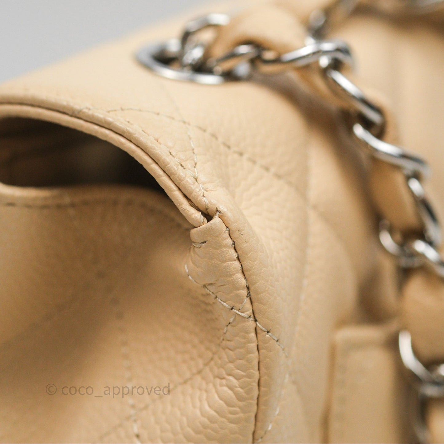 Chanel Jumbo Single Flap Beige Caviar Silver Hardware