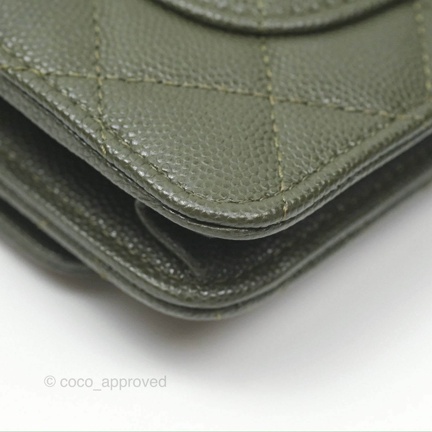 Chanel Coco First Wallet On Chain WOC Dark Olive Green Caviar Gold Hardware 22K