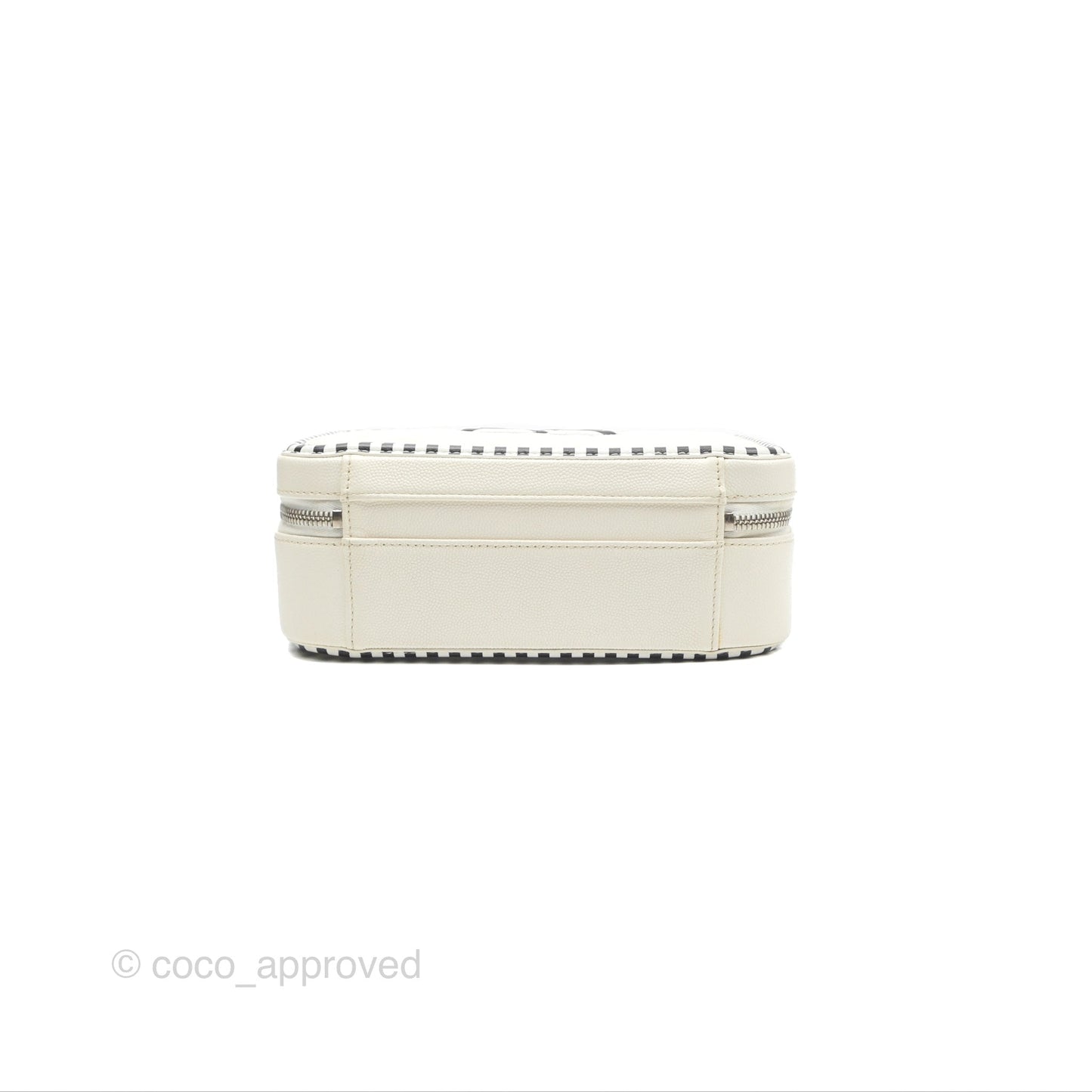 Chanel Quilted Medium CC Filigree Vanity Case White Black Stripe Caviar Silver Hardware