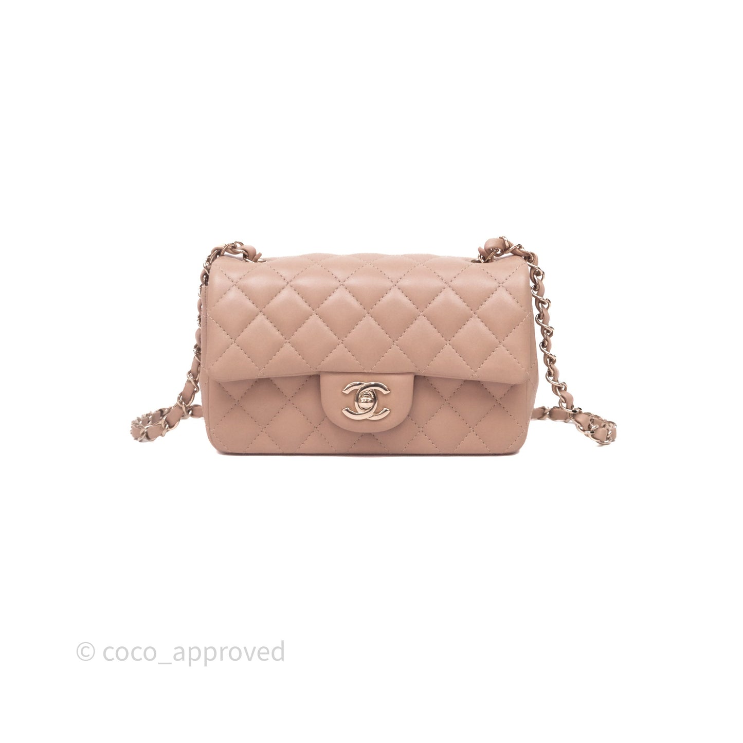 Chanel Mini Rectangular Quilted Beige Lambskin Gold Hardware